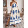 image:imageFloerns Womens Boho Tribal Halter Dress Sleeveless Backless A Line Long DressesBeige Blue Multi