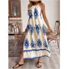image:imageFloerns Womens Boho Tribal Halter Dress Sleeveless Backless A Line Long DressesBeige Blue Multi