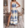 image:imageFloerns Womens Boho Tribal Halter Dress Sleeveless Backless A Line Long DressesBeige Blue Multi
