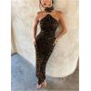 image:imageFloerns Womens Cheetah Halter Dress Sleeveless Leopard Bodycon Night Out Maxi DressesKhaki