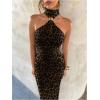 image:imageFloerns Womens Cheetah Halter Dress Sleeveless Leopard Bodycon Night Out Maxi DressesKhaki