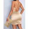 image:imageFloerns Womens Cocktail Satin Mini Dress HOCO Draped Backless Ruched Elegant Short DressesApricot