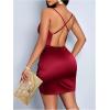 image:imageFloerns Womens Cocktail Satin Mini Dress HOCO Draped Backless Ruched Elegant Short DressesBurgundy