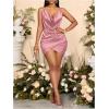 image:imageFloerns Womens Cocktail Satin Mini Dress HOCO Draped Backless Ruched Elegant Short DressesDusty Pink