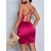image:imageFloerns Womens Cocktail Satin Mini Dress HOCO Draped Backless Ruched Elegant Short DressesHot Pink