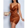 image:imageFloerns Womens Cocktail Satin Mini Dress HOCO Draped Backless Ruched Elegant Short DressesLight Brown