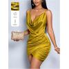 image:imageFloerns Womens Cocktail Satin Mini Dress HOCO Draped Backless Ruched Elegant Short DressesMustard Yellow