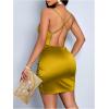 image:imageFloerns Womens Cocktail Satin Mini Dress HOCO Draped Backless Ruched Elegant Short DressesMustard Yellow