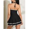 image:imageFloerns Womens Contrast Binding Tube Tops Dress Pleated Tiered Party A Line DressesBlack