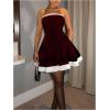 image:imageFloerns Womens Contrast Binding Tube Tops Dress Pleated Tiered Party A Line DressesBurgundy