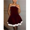 image:imageFloerns Womens Contrast Binding Tube Tops Dress Pleated Tiered Party A Line DressesBurgundy