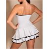 image:imageFloerns Womens Contrast Binding Tube Tops Dress Pleated Tiered Party A Line DressesWhite