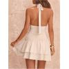 image:imageFloerns Womens Deep V Neck Ruched A Line Halter Mini Dresses Tie Front Asymmetrical Layered Club Party DressesApricot