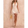 image:imageFloerns Womens Deep V Neck Ruched A Line Halter Mini Dresses Tie Front Asymmetrical Layered Club Party DressesApricot