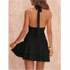 image:imageFloerns Womens Deep V Neck Ruched A Line Halter Mini Dresses Tie Front Asymmetrical Layered Club Party DressesBlack