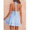 image:imageFloerns Womens Deep V Neck Ruched A Line Halter Mini Dresses Tie Front Asymmetrical Layered Club Party DressesLight Blue