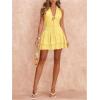 image:imageFloerns Womens Deep V Neck Ruched A Line Halter Mini Dresses Tie Front Asymmetrical Layered Club Party DressesYellow