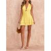 image:imageFloerns Womens Deep V Neck Ruched A Line Halter Mini Dresses Tie Front Asymmetrical Layered Club Party DressesYellow