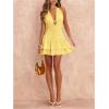 image:imageFloerns Womens Deep V Neck Ruched A Line Halter Mini Dresses Tie Front Asymmetrical Layered Club Party DressesYellow