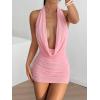 image:imageFloerns Womens Draped Deep V Neck Halter Dress Sleeveless Night Club Bodycon Mini DressesPale Pink