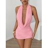 image:imageFloerns Womens Draped Deep V Neck Halter Dress Sleeveless Night Club Bodycon Mini DressesPale Pink