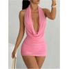image:imageFloerns Womens Draped Deep V Neck Halter Dress Sleeveless Night Club Bodycon Mini DressesPink