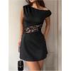 image:imageFloerns Womens Elegant Floral Lace Mini Dress Bodycon Sleeveless Asymmetrical Wedding Guest DressesBlack