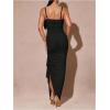 image:imageFloerns Womens Elegant Mesh Cami Dress Ruched Ruffle Side Slit Bodycon Maxi Prom DressesBlack