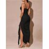 image:imageFloerns Womens Elegant Mesh Cami Dress Ruched Ruffle Side Slit Bodycon Maxi Prom DressesBlack