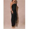 image:imageFloerns Womens Elegant Mesh Cami Dress Ruched Ruffle Side Slit Bodycon Maxi Prom DressesBlack