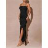 image:imageFloerns Womens Elegant Mesh Cami Dress Ruched Ruffle Side Slit Bodycon Maxi Prom DressesBlack