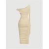 image:imageFloerns Womens Elegant Off The Shoulder Midi Dress Metal Sleeveless Ruched Slim Fit Bodycon Party DressesApricot