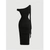 image:imageFloerns Womens Elegant Off The Shoulder Midi Dress Metal Sleeveless Ruched Slim Fit Bodycon Party DressesBlack