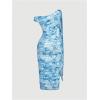 image:imageFloerns Womens Elegant Off The Shoulder Midi Dress Metal Sleeveless Ruched Slim Fit Bodycon Party DressesBlue Floral