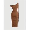 image:imageFloerns Womens Elegant Off The Shoulder Midi Dress Metal Sleeveless Ruched Slim Fit Bodycon Party DressesBrown