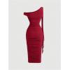 image:imageFloerns Womens Elegant Off The Shoulder Midi Dress Metal Sleeveless Ruched Slim Fit Bodycon Party DressesBurgundy