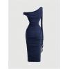 image:imageFloerns Womens Elegant Off The Shoulder Midi Dress Metal Sleeveless Ruched Slim Fit Bodycon Party DressesDark Blue