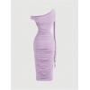 image:imageFloerns Womens Elegant Off The Shoulder Midi Dress Metal Sleeveless Ruched Slim Fit Bodycon Party DressesLilac Purple