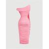 image:imageFloerns Womens Elegant Off The Shoulder Midi Dress Metal Sleeveless Ruched Slim Fit Bodycon Party DressesPink