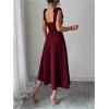 image:imageFloerns Womens Elegant Wedding Guest Dresses Bow Flare Ruffle Cocktail Party Summer Midi DressBurgundy