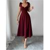 image:imageFloerns Womens Elegant Wedding Guest Dresses Bow Flare Ruffle Cocktail Party Summer Midi DressBurgundy