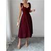 image:imageFloerns Womens Elegant Wedding Guest Dresses Bow Flare Ruffle Cocktail Party Summer Midi DressBurgundy