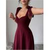 image:imageFloerns Womens Elegant Wedding Guest Dresses Bow Flare Ruffle Cocktail Party Summer Midi DressBurgundy