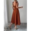 image:imageFloerns Womens Elegant Wedding Guest Dresses Bow Flare Ruffle Cocktail Party Summer Midi DressCoffee Brown