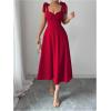 image:imageFloerns Womens Elegant Wedding Guest Dresses Bow Flare Ruffle Cocktail Party Summer Midi DressRed