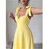 image:imageFloerns Womens Elegant Wedding Guest Dresses Bow Flare Ruffle Cocktail Party Summer Midi DressYellow