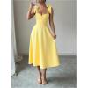 image:imageFloerns Womens Elegant Wedding Guest Dresses Bow Flare Ruffle Cocktail Party Summer Midi DressYellow