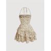 image:imageFloerns Womens Floral Halter Ruffle Tiered Cute Summer Mini Dress Milkmaid Vacation SundressApricot