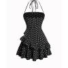 image:imageFloerns Womens Floral Halter Ruffle Tiered Cute Summer Mini Dress Milkmaid Vacation SundressBlack Polka Dots