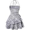 image:imageFloerns Womens Floral Halter Ruffle Tiered Cute Summer Mini Dress Milkmaid Vacation SundressBlack and White